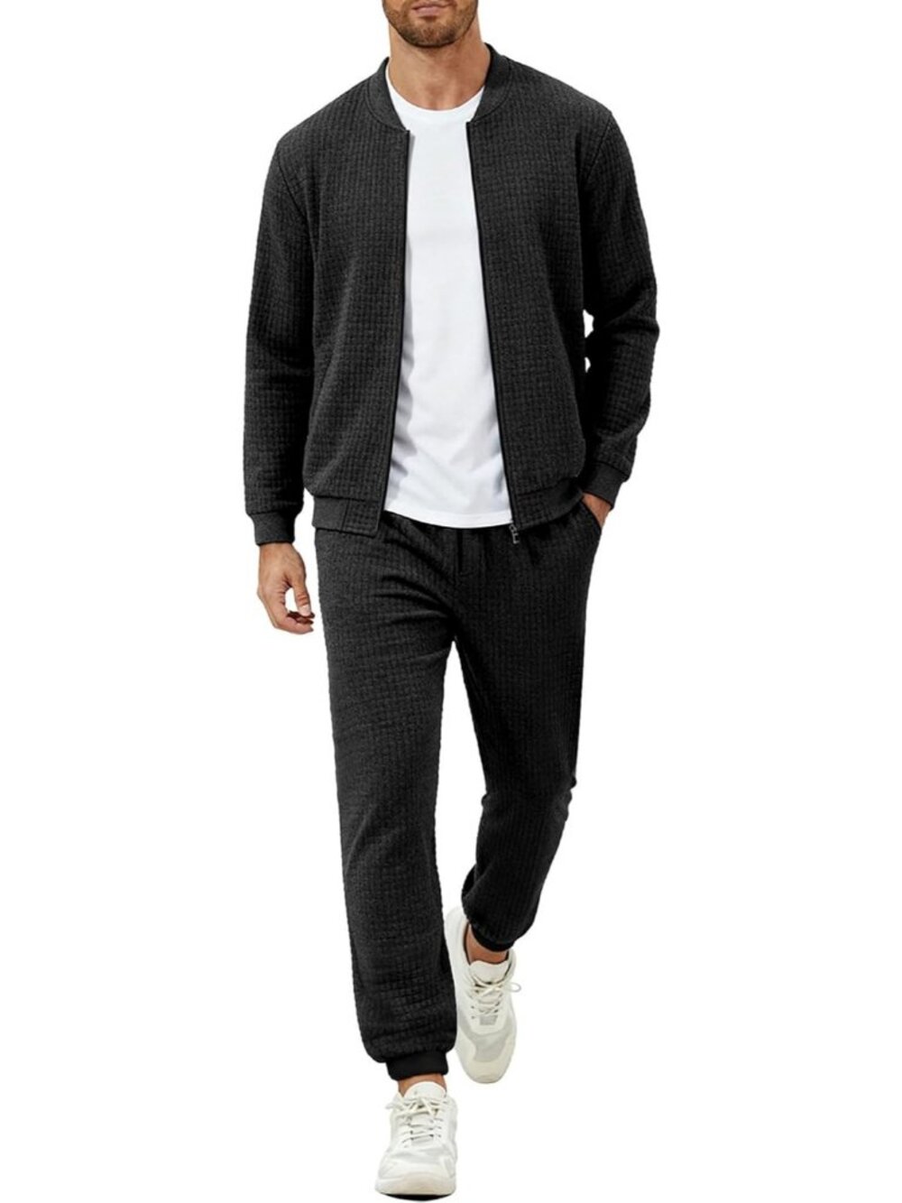 Men's 2 Piece Sets Black Tracksuit Casual Long Sleeve Sweatpants Outfits